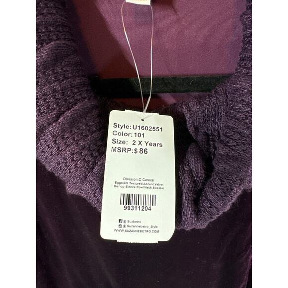 Suzanne Betro Weekend Purple Velvet Cable Knit Cowl Neck Textured Tunic Top 2X - Picture 6 of 12